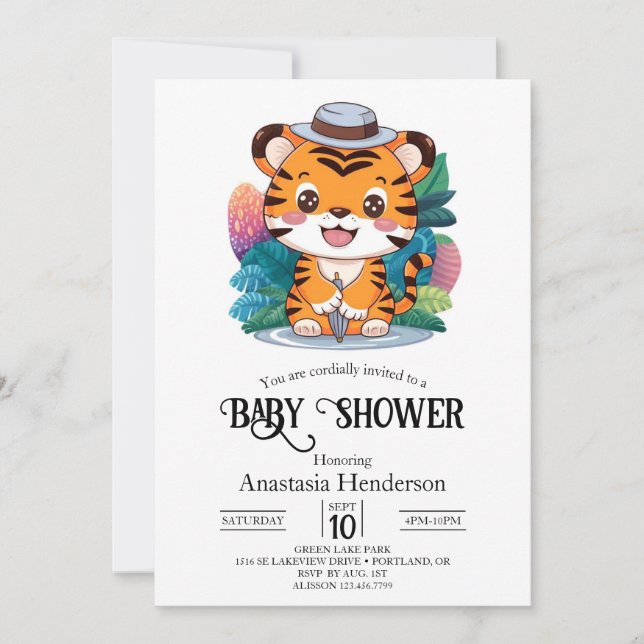 Invitation Petit Baby shower numérique de charme de tigre (Devant)