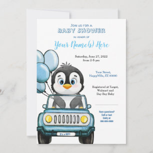 Invitation Petit Baby shower Penguin dans l'invitation voitur