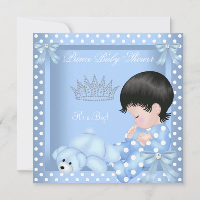 Invitation Petit Baby shower Prince Boy Blue Polka point 2 (Devant)