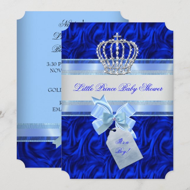 Invitation Petit Baby shower Prince Boy Royal Blue (Devant / Derrière)