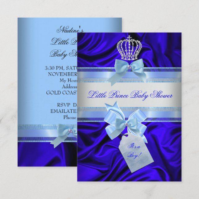 Invitation Petit Baby shower Prince Boy Royal Blue 2 (Devant / Derrière)