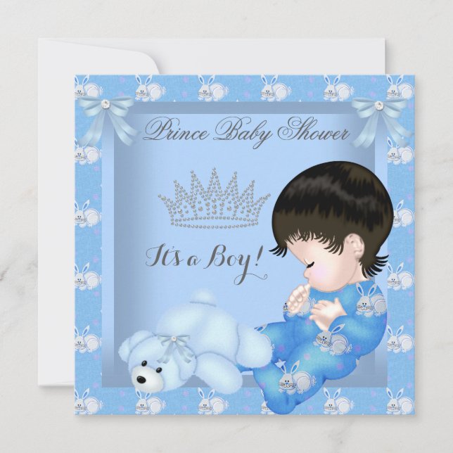 Invitation Petit Baby shower Prince Garçon Bleu Bunny (Devant)