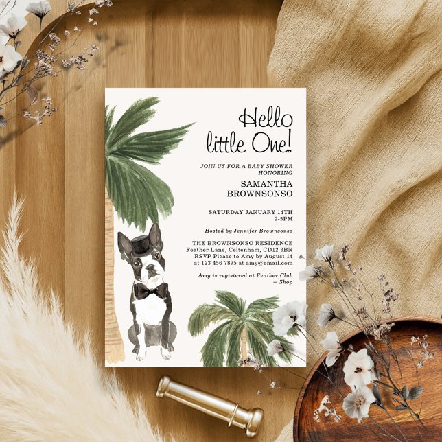 Invitation Petit Baby shower Rustique Boston Terrier Chien (Créateur téléchargé)