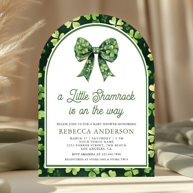 Invitation Petit Baby shower Shamrock Green Bow Arch (Créateur téléchargé)