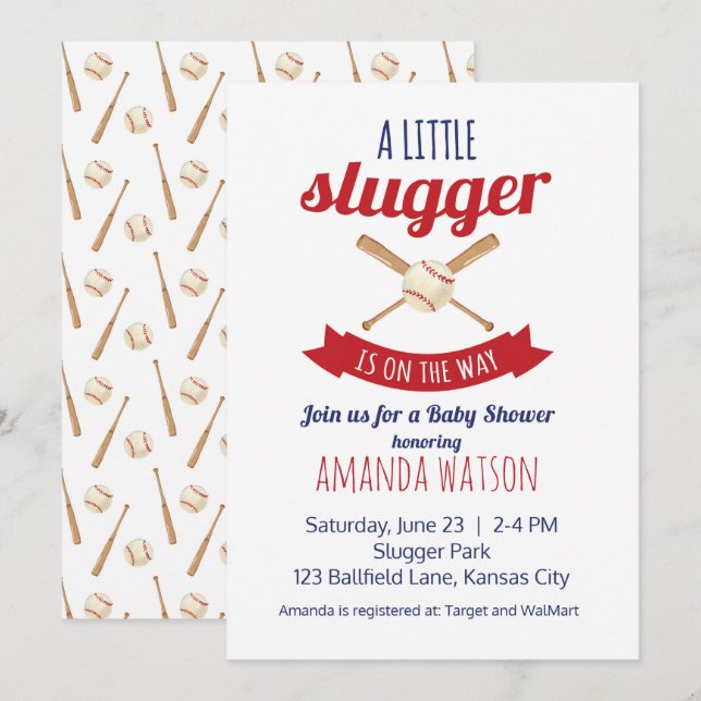 Invitation Petit Baby shower Slugger (Devant / Derrière)