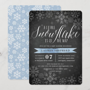 Invitation Petit Baby shower Snowflake Blue Chalkboard