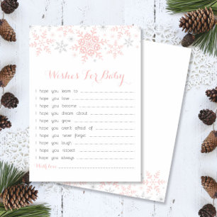 Invitation Petit Baby shower Snowflake Wings, Rose & Argent