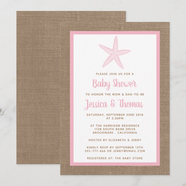 Invitation Petit Baby shower Starfish | N'importe quelle coul (Devant / Derrière)
