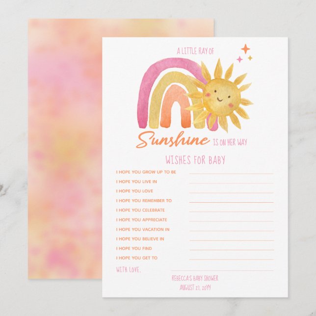 Invitation Petit Baby shower Sunshine Voeux pour bébé (Devant / Derrière)