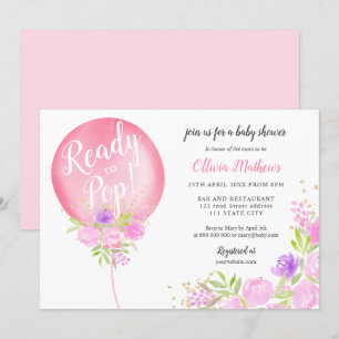 Invitation Petit ballon à fleurs roses prêt à faire baby show