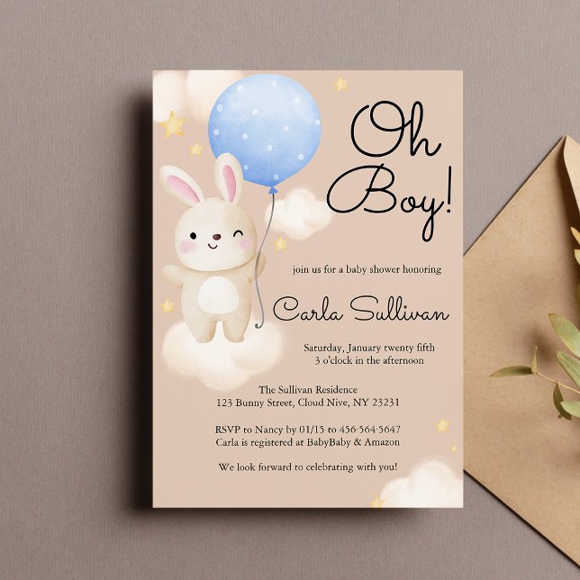 Invitation Petit Balloon Cute Brown Baby shower lapin (Créateur téléchargé)