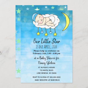 Invitation Petit Bébé Bleu étoiles et lunes garçons