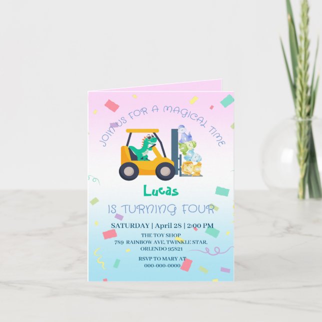 Invitation Petit bébé dinosaure tracteur Camion Enfant d'anni (Devant)
