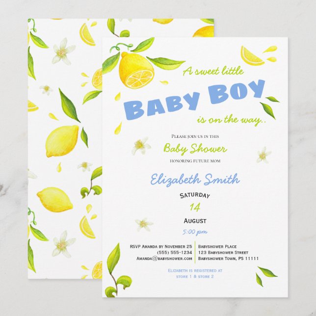 Invitation petit bébé garçon sur le chemin babyshower (Devant / Derrière)