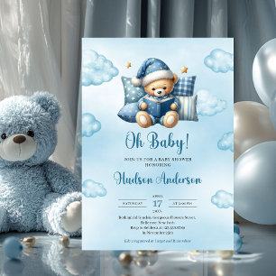 Invitation Petit bébé ours lisant un livre garçon Baby shower