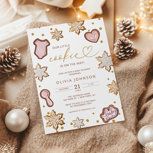 Invitation Petit biscuit Baby shower rose Pain d'épices hiver (Créateur téléchargé)