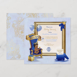Invitation Petit bleu royal de prince Crown Gold de bébé