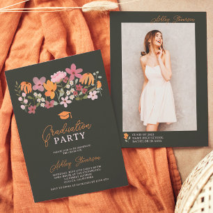 Invitation Petit boho pâturage orange fleur sauvage graduatio