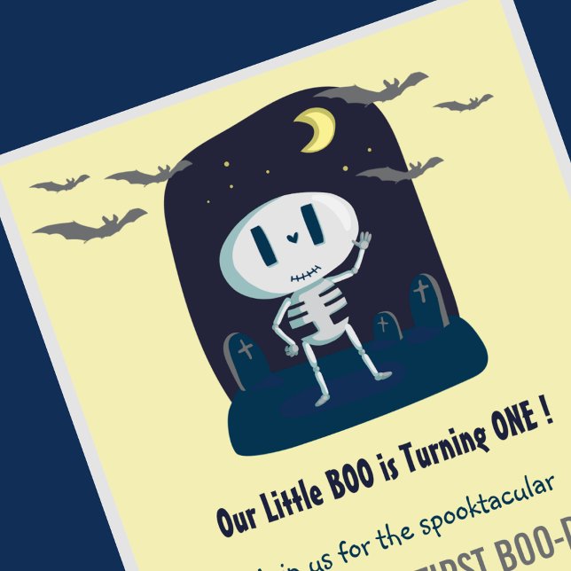 Invitation Petit bol Crâne mignon Halloween 1er anniversaire (Halloween-1st-Birthday-Invitation-Little boo-Yellow-skull-Cute-1)