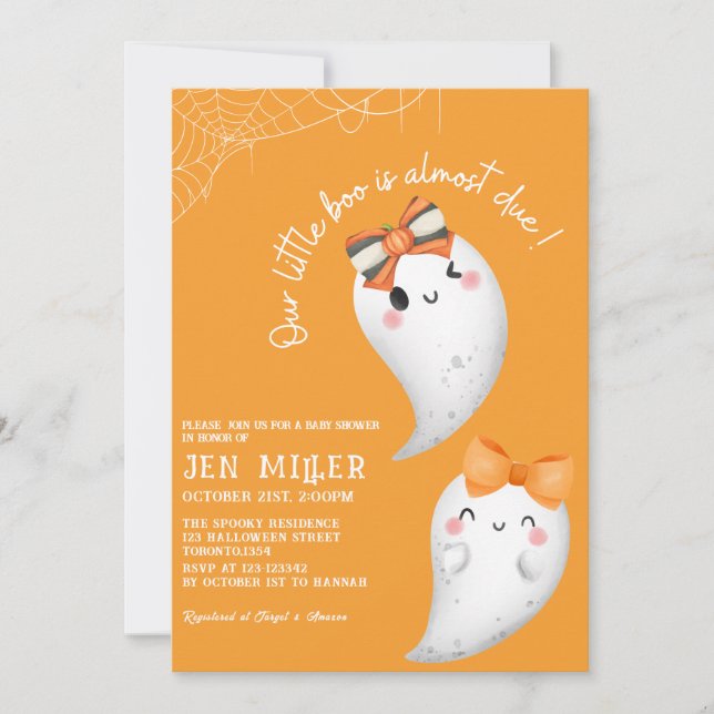 Invitation Petit bol orange Halloween baby shower fille (Devant)