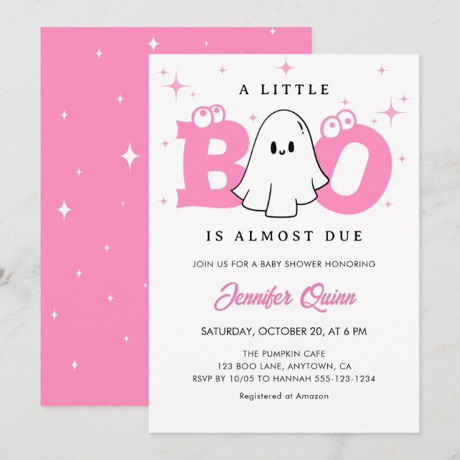 Invitation Petit Boo Girl mignonne Ghost Halloween Baby showe (Devant / Derrière)