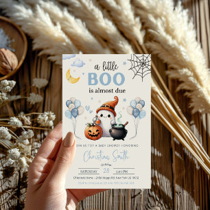 Invitation Petit Boo Halloween Baby shower garçon bleu
