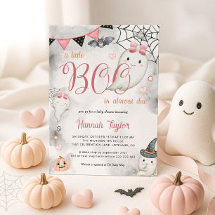 Invitation Petit Boo Halloween rose fille Fantôme Baby shower