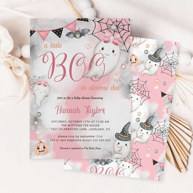 Invitation Petit Boo Halloween rose fille Fantôme Baby shower (Créateur téléchargé)