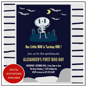Invitation Petit boo Mignon squelette Halloween 1er anniversa