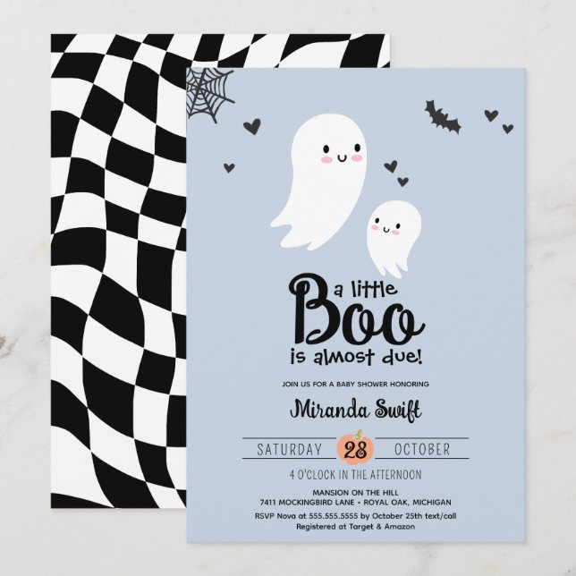Invitation Petit Boo mignonne maman bébé fantôme Halloween do (Devant / Derrière)