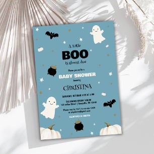 Invitation Petit Boo Pastel Baby shower d'Halloween bleu