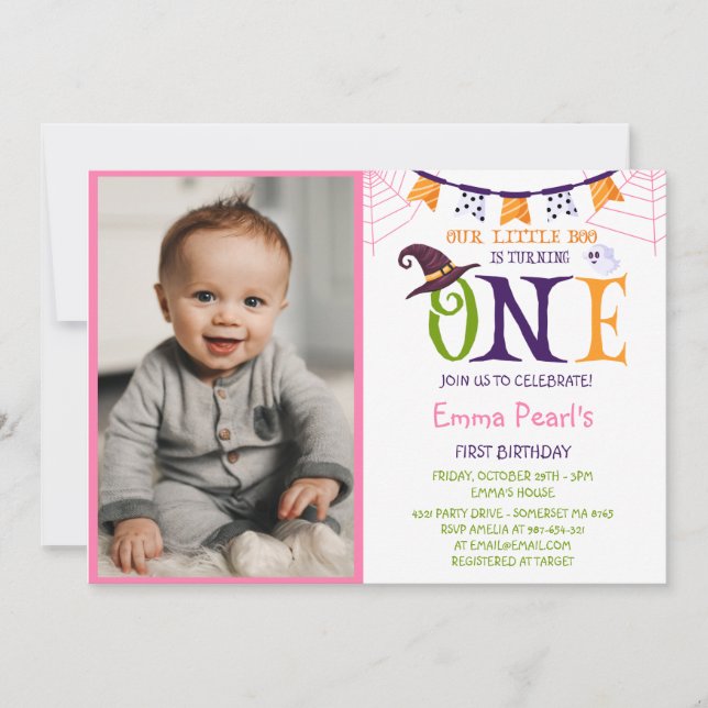 Invitation Petit Boo Turning One, Halloween Photo Anniversair (Devant)