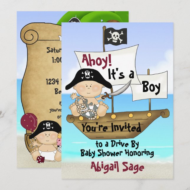 Invitation Petit Boucanier Cute Pirate Drive Par Baby shower (Devant / Derrière)