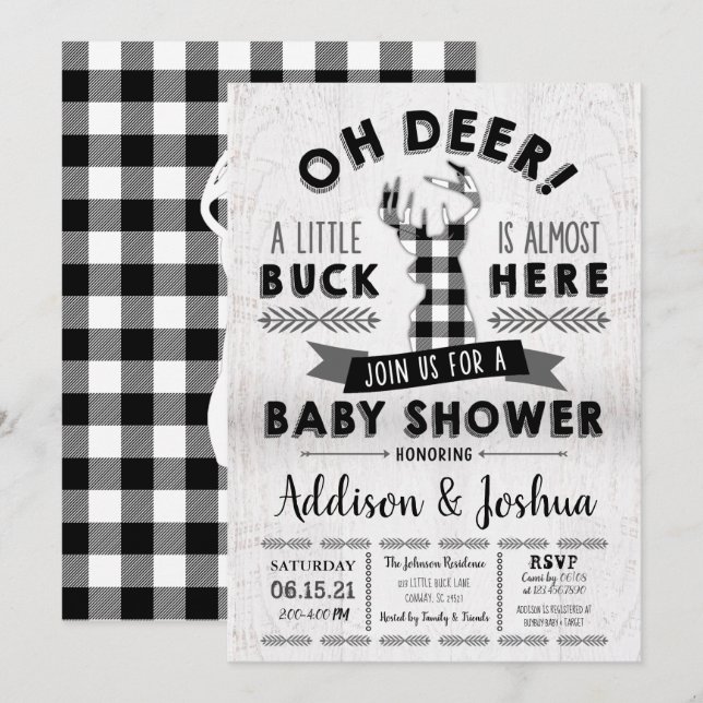 Invitation Petit Buck Deer Baby Boy Shower (Devant / Derrière)