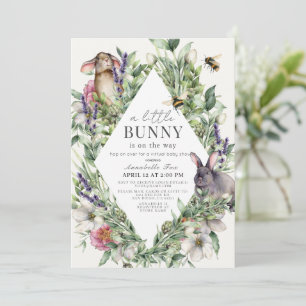 Invitation Petit Bunny Green Rhombus Baby shower virtuel