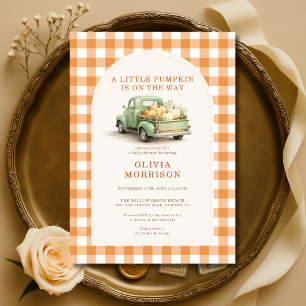 Invitation Petit camion à citrouilles Gingham Baby Shower