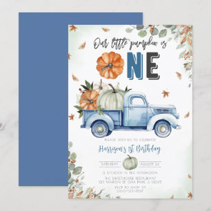 Invitation Petit Camion bleu Citrouille Premier anniversaire