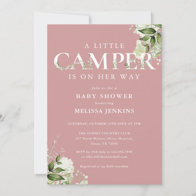Invitation Petit Camper Dusty Rose Baby shower verdoyant (Devant)