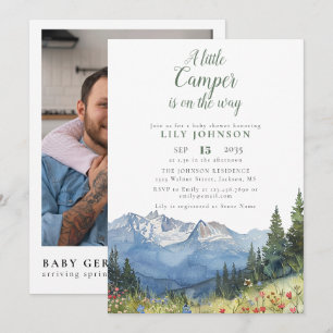 Invitation Petit Camper Mountain Baby shower photo Code QR