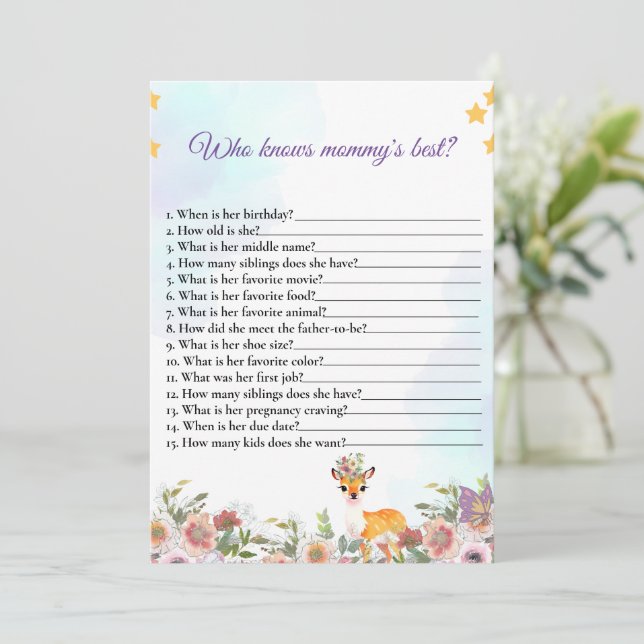 Invitation Petit cerf, Big Joy Fleur rose thème Baby shower (Debout devant)