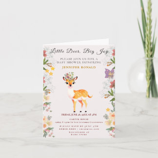 Invitation Petit Cerf, Grande Joie Fleurs Roses et Papillon