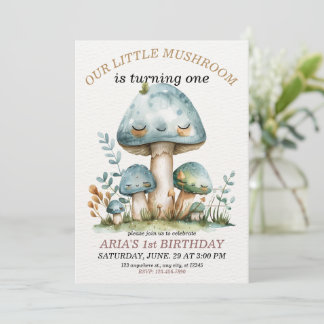 Invitation Petit champignon de la forêt lunaire, 1er annivers