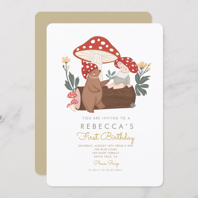 Invitation Petit champignon Forêt des bois Premier anniversai (Créateur téléchargé)