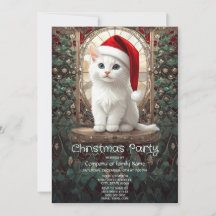 Petit chaton blanc avec chapeau de Père Noël Fête
