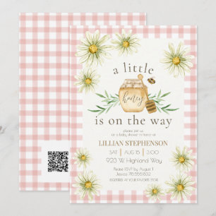 Invitation Petit Chéri En Route Fête Prénatale Bébé Rose QR 