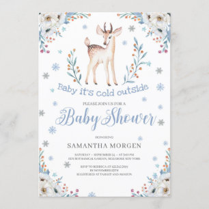 Invitation Petit chevreuil d'hiver baby shower de garçon flor
