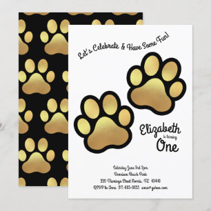 Invitation Petit Chien Empreinte de patte Enfants 1er anniver