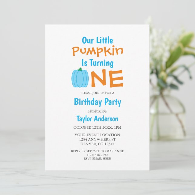 Invitation Petit Citrouille 1er anniversaire (Debout devant)