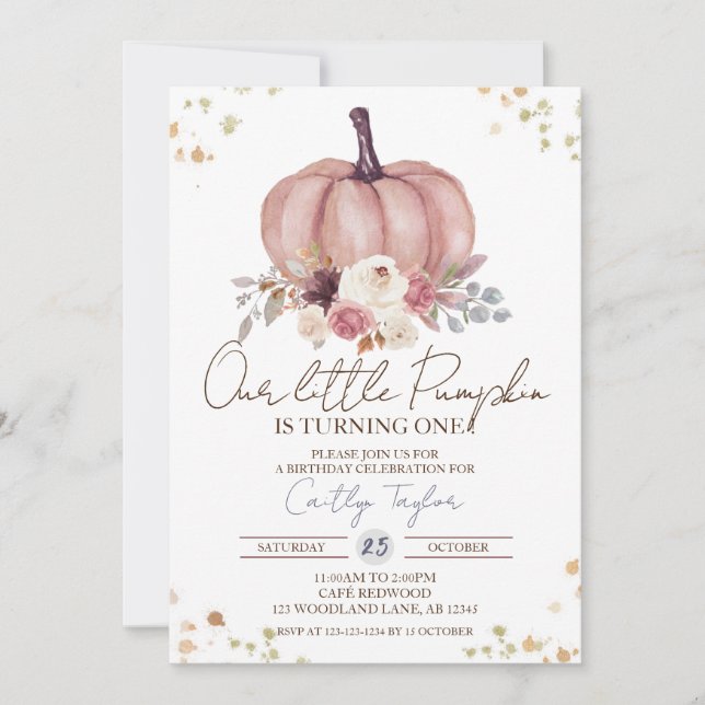 Invitation Petit Citrouille 1er anniversaire, Floral 1er anni (Devant)