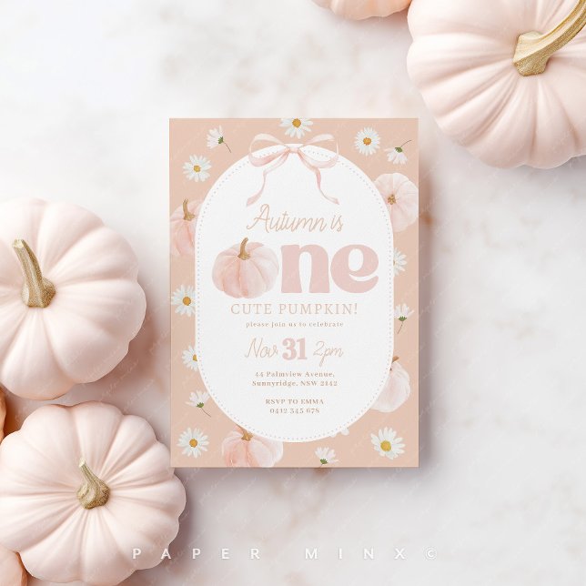 Invitation Petit Citrouille 1er anniversaire marguerites Peac (Créateur téléchargé)